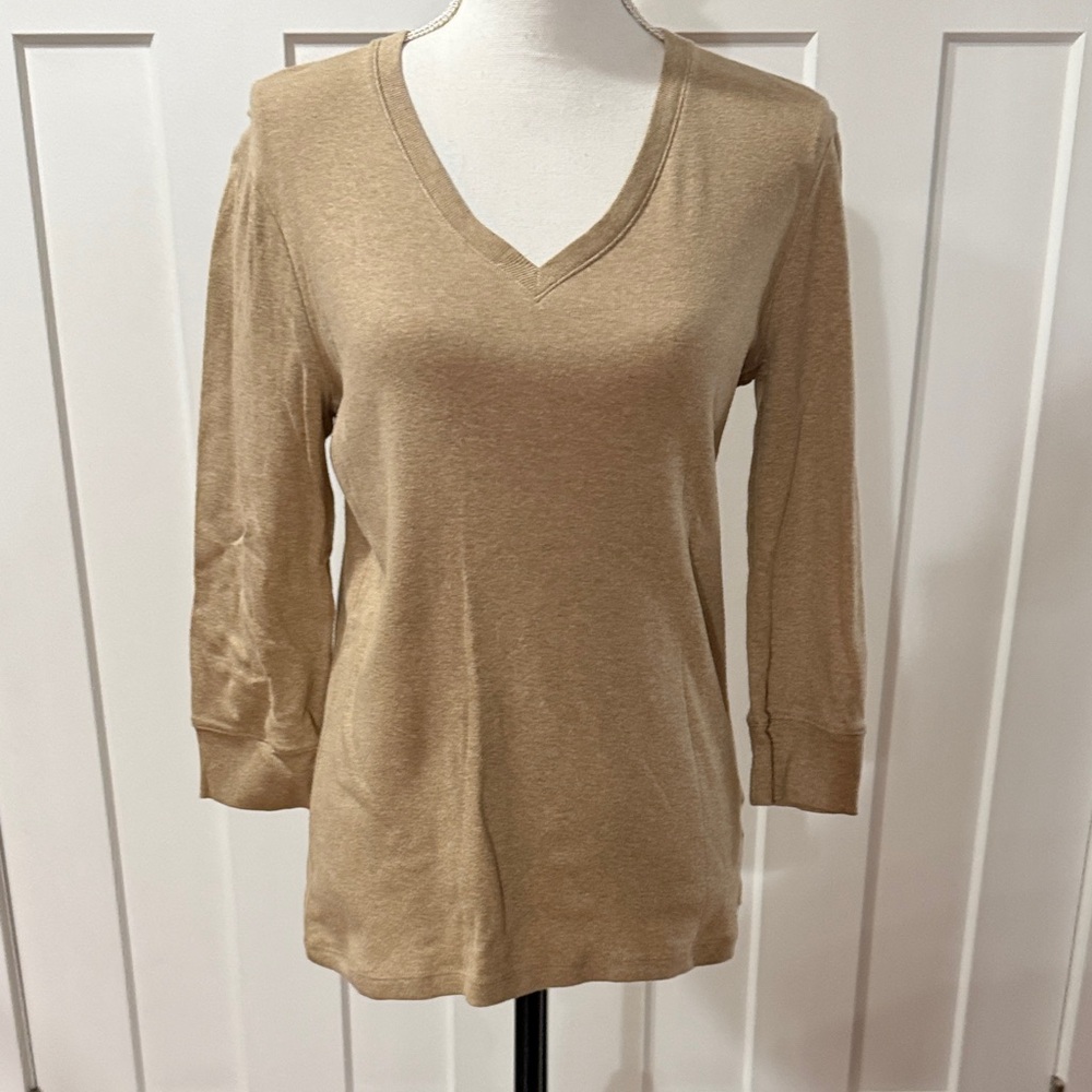 Jones New York Beige Long Sleeve V-Neck Top